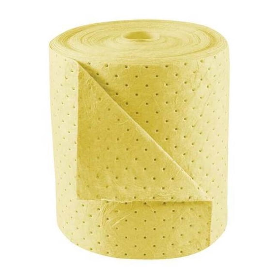 Sorbent Roll, 13 gal, 15 in x 150 ft, Harsh Chemicals, Yellow, Polypropylene