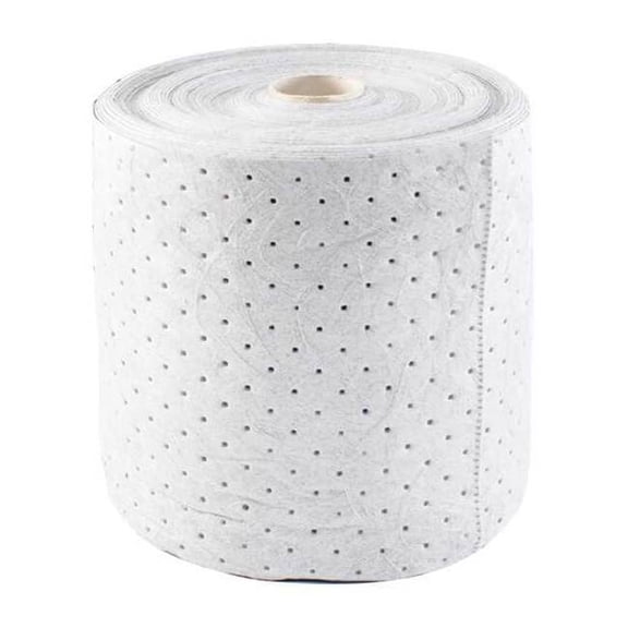 Sorbent Roll, 25 gal, 15 in x 300 ft, Harsh Chemicals, White, Polypropylene