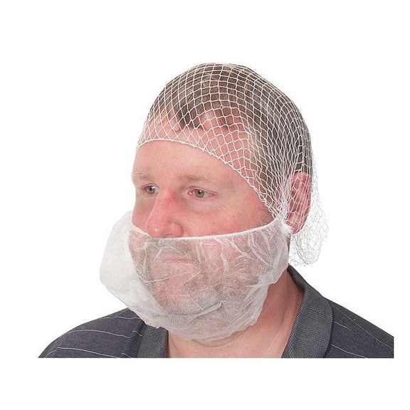 Condor Beard Cover, Polypropylene, Latex-Free, Universal Fit, White, 100PK 1TTV4