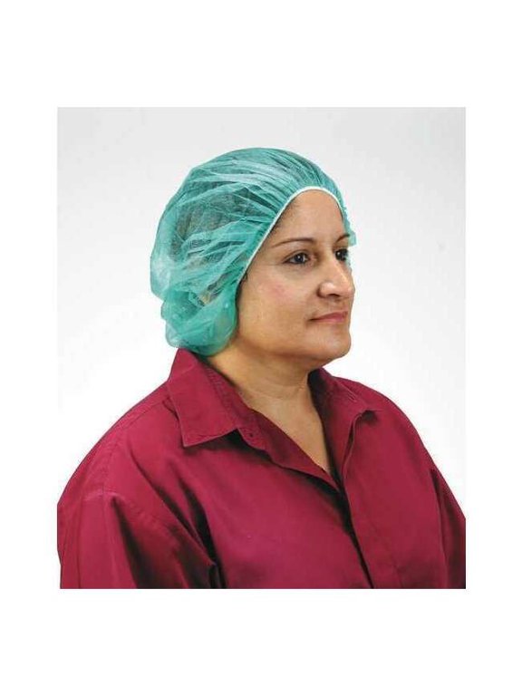 Bouffant Cap, Polypropylene, 21 in Dia., Green, M, 100 PK 1TTV2