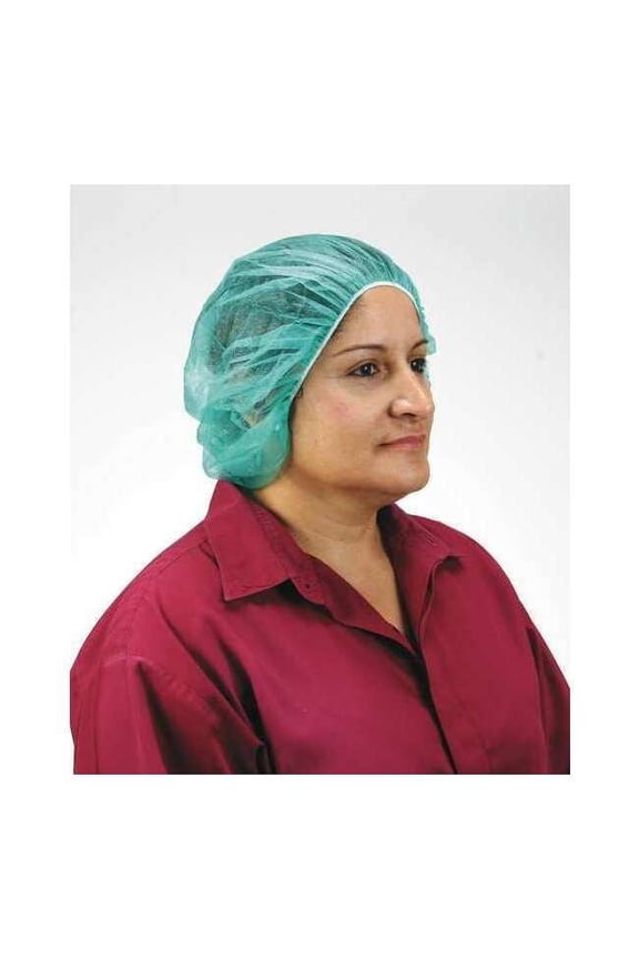 Bouffant Cap, Polypropylene, 21 in Dia., Green, M, 100 PK 1TTV2