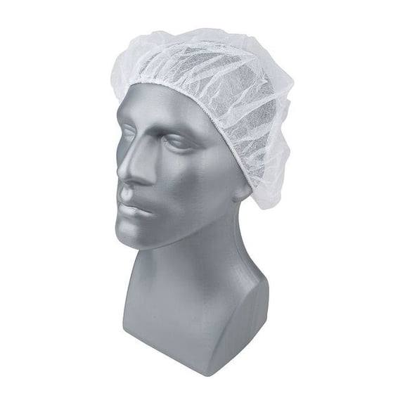 Condor Bouffant Cap, Polypropylene, 24 in Dia., White, L, 100 PK 23KX18