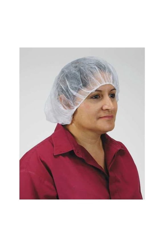 Bouffant Cap, Polypropylene, Latex-Free, White, 24 in Dia., Size Large, 100PK