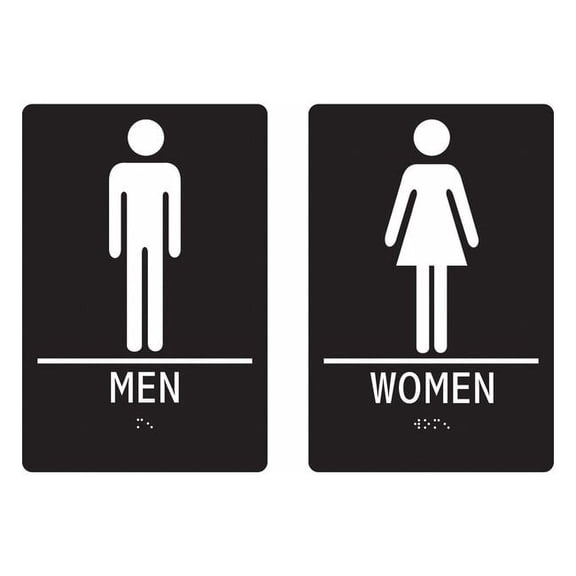 MEN/WOMEN, 6 in W x 9 in H, Vertical Rectangle, ABS Plastic, 483U11,PK2 483U11