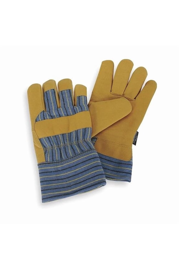 Cold Protection Gloves, Grain Pigskin Leather Palm, Thinsulate Lining, Gold Yellow/Blue Stripes