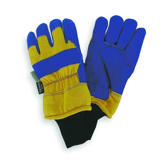 Cold Protection Gloves, Split Cowhide Leather Palm, Thinsulate Lining, Blue/Yellow, M ( 8 )