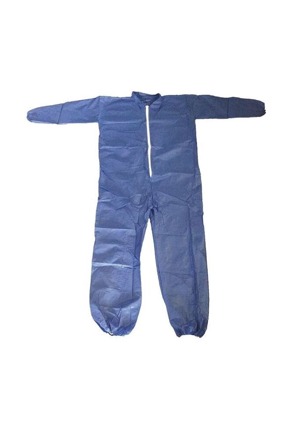 Collared Disposable Coveralls, 2XL, Blue, polypropylene, zipper 26W818