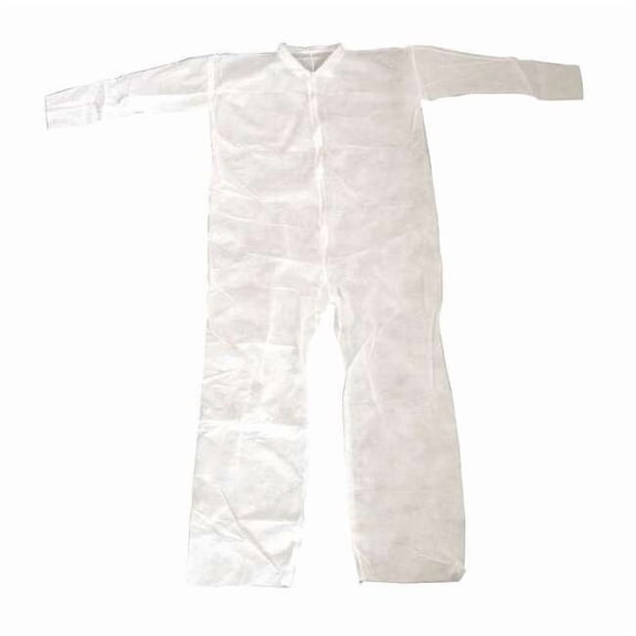 Condor Collared Disposable Coveralls, 3XL, White, polypropylene, zipper 26W755
