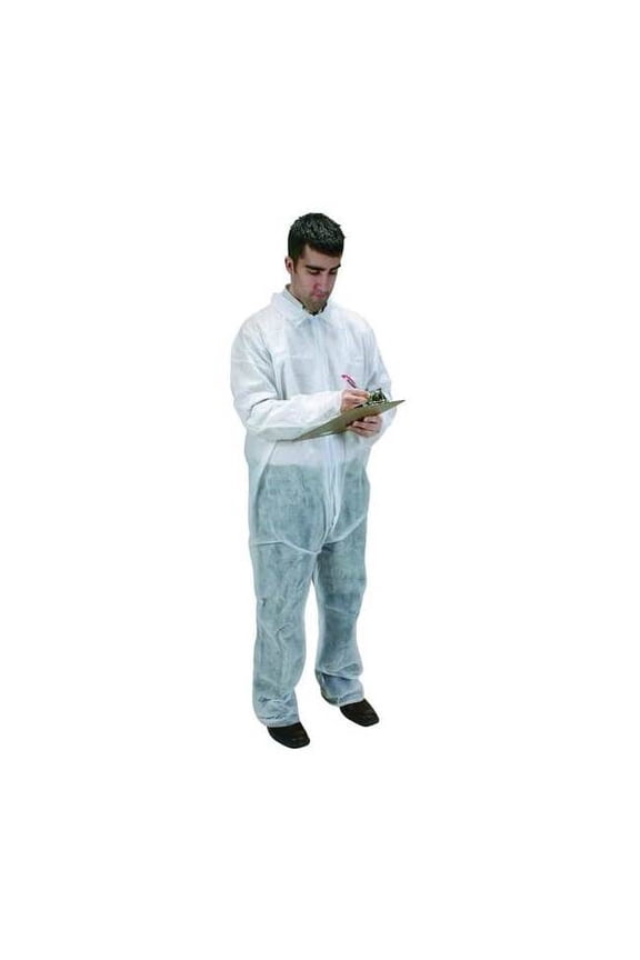 Collared Disposable Coveralls, 3XL, White, polypropylene, zipper 2KTK6