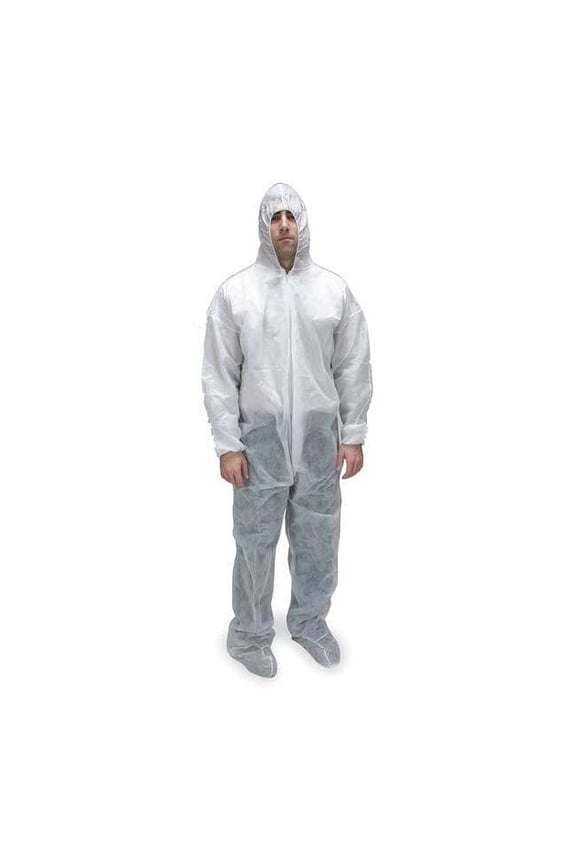 Hooded Disposable Coveralls, 4Xl, White, polypropylene, zipper 2KTP4