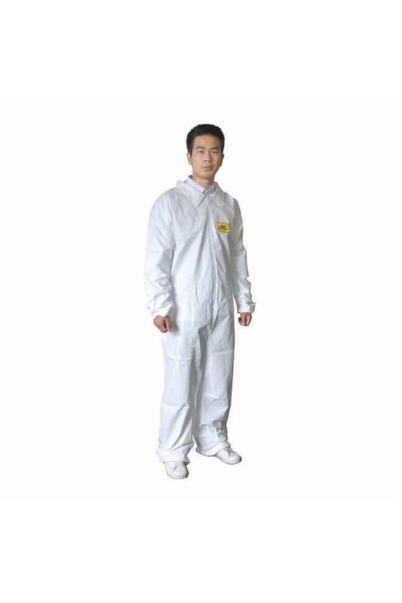 Collared Disposable Coveralls, L, White, zipper 30C535