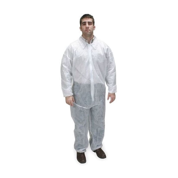 Condor Collared Disposable Coveralls, L, White, polypropylene, zipper 2KTL2