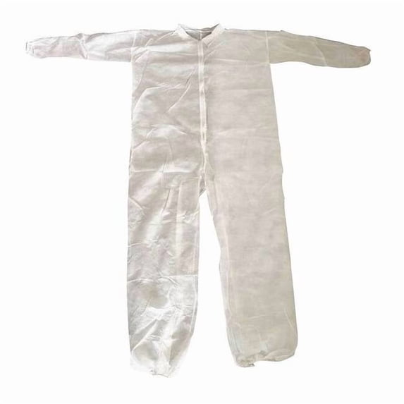 Collared Disposable Coveralls, S, White, polypropylene, zipper 26W758