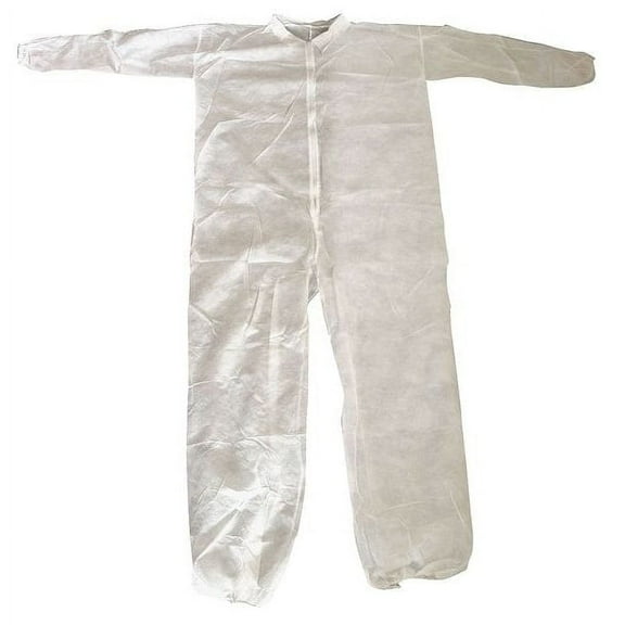 Condor Collared Disposable Coveralls, S, White, polypropylene, zipper 26W758