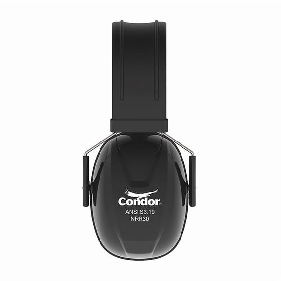 Over-the-Head Ear Muffs, Stainless Steel Band, Foam/PVC, Passive Protection, NRR 30 dB, Black