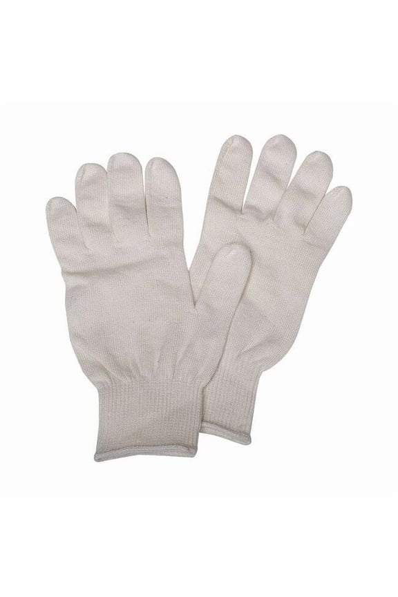 Glove Liners, Gen Purpose, Cotton/Polyester, Knit Cuff, 9 1/4 in L, White, Universal Size, 1 Pair