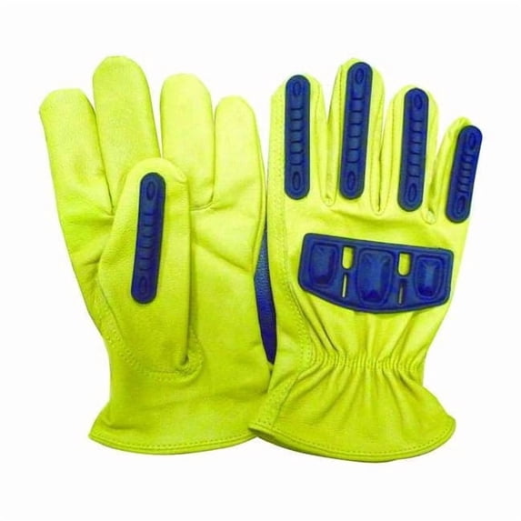 Leather Drivers Gloves, Shirred Slip-On Cuff, Wing Thumb, Gold/Yellow, M, 1 PR