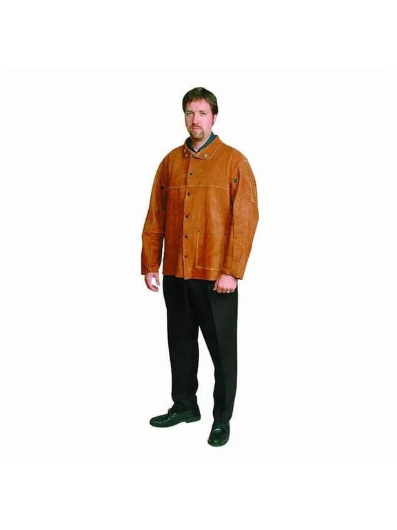 Welding Jacket, Cowhide, 30 in Length, Snaps Closure, 3 Pockets, Brown, M 2AZ36
