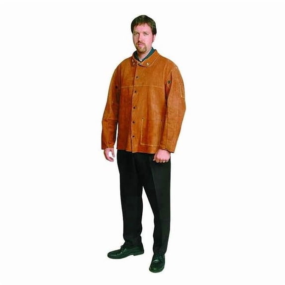 Welding Jacket, Cowhide, 30 in Length, Snaps Closure, 3 Pockets, Brown, M