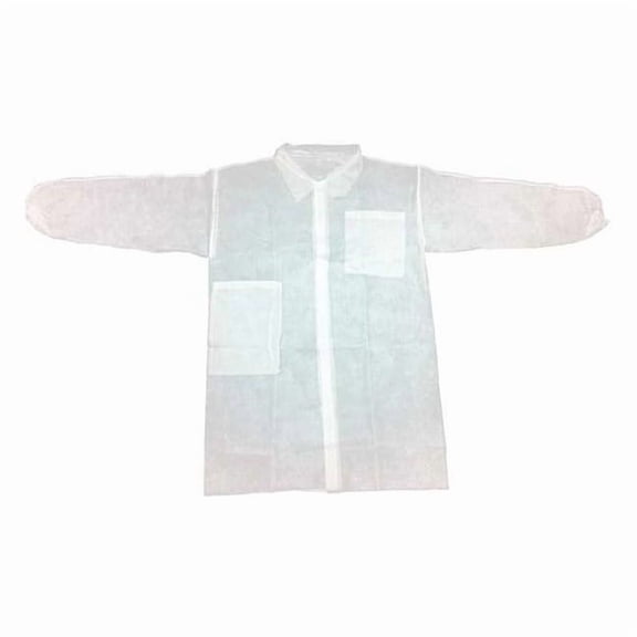 Disposable Lab Coat, Polypropylene, Snaps Closure, White, 2XL, 30 PK 32KF60