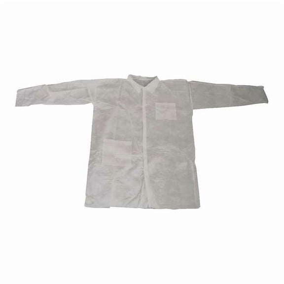 Disposable Lab Coat, Polypropylene, Snaps Closure, White, 4XL, 25 PK 26W801