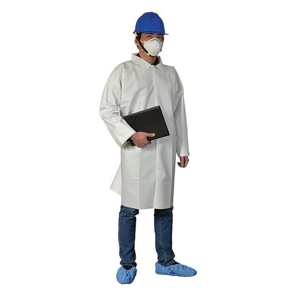 Condor Disposable Lab Coat, Microporous Film Laminate, Snaps Closure, White, L