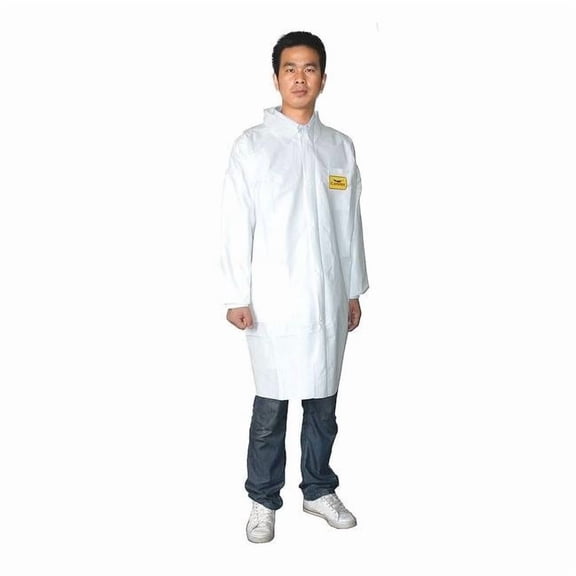 Disposable Lab Coat, Microporous Film Laminate, Snaps Closure, White, L, 8 PK 30C561