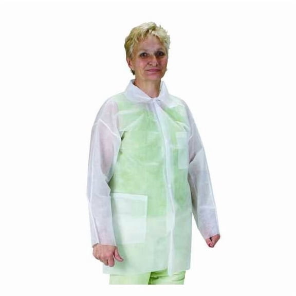 Condor Disposable Lab Coat, Polypropylene, Snaps Closure, White, L, 25 PK