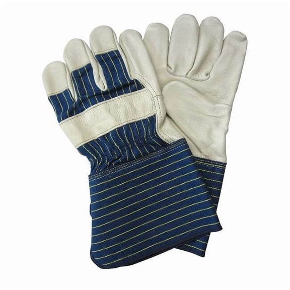 Leather Gloves, Cowhide, Gauntlet Cuff, Wing Thumb, Full Finger, Blue/Yellow, L, 1 PR 3BA34