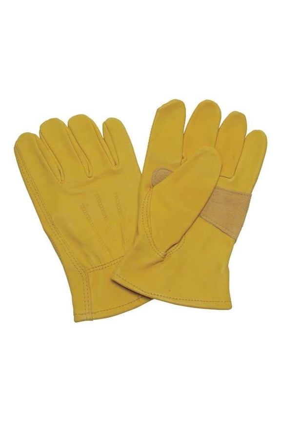 Leather Drivers Gloves, Cowhide ( Double Palm ), Shirred Slip-On, Keystone Thumb, Gunn Cut, Yellow
