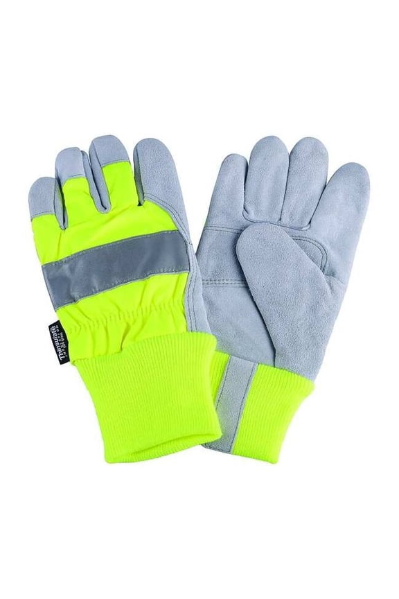 Leather Palm Gloves,Hi-Vis Lime,S,PR 4NHE9