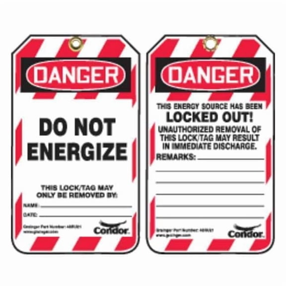 Lockout Tag, Danger, Plastic, 3 1/4 in Width, 5 3/4 in Height, Write On Surface: Yes ,100 PK
