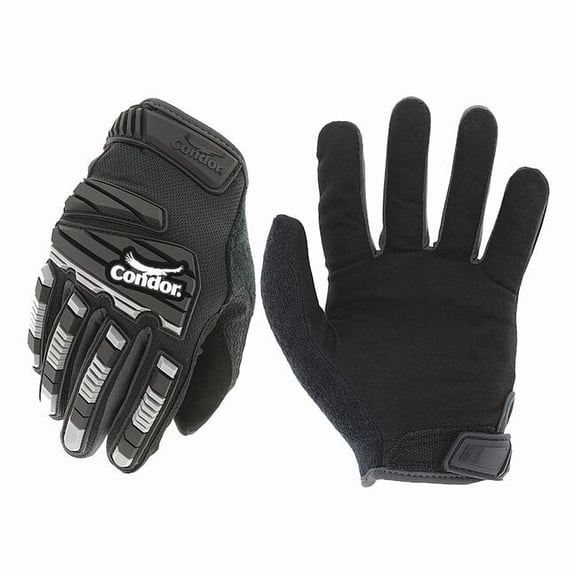 Condor Mechanics Impact Gloves, Cotton Palm, Polyester Back, 8, Black