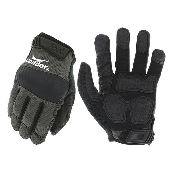 Condor Mechanics Gloves, Synthetic Leather Palm, Polyester Back, 8, Black