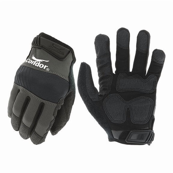 Mechanics Gloves, Synthetic Leather Palm, Polyester Back, 8, Black 488C74