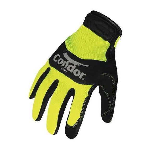 Mechanics Gloves, Synthetic Leather Palm, S, High Visibility Yellow/Black