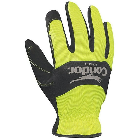 Condor Hi-Vis Mechanics Gloves, Synthetic Leather Palm, S, Black/Yellow 42LA15