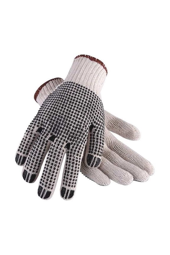 Knit Gloves, Cotton/Polyester, Dotted Palm, Knit, Beige/Black, XL, 1 PR