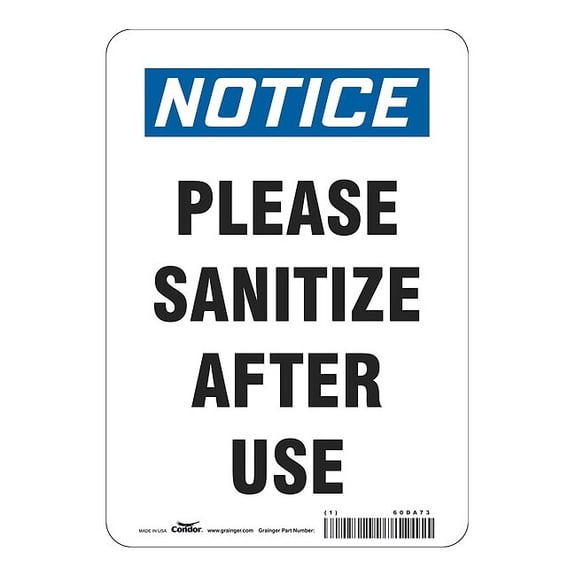 Condor Please Sanitize After Use Sign,10" H,7"W HWN836T1007