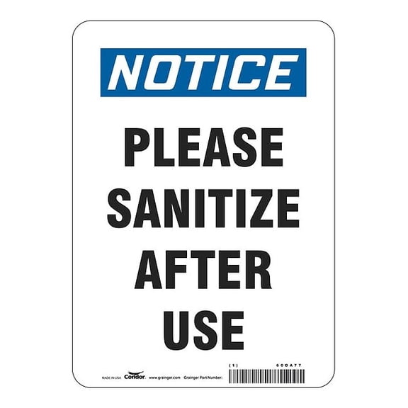 Condor Please Sanitize After Use Sign,14"H,10"W HWN836P1410