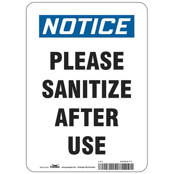 Condor Please Sanitize After Use Sign,14"H,10"W HWN836P1410