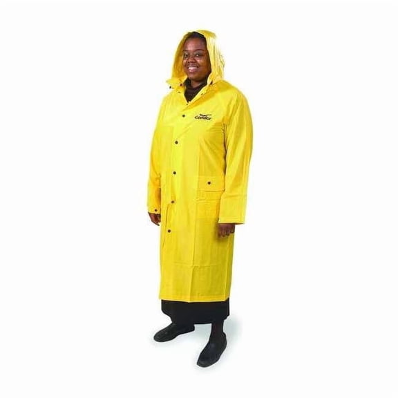 Raincoat with Detachable Hood, PVC, 49 in Length, Snap Closure, Yellow, L 5AZ31