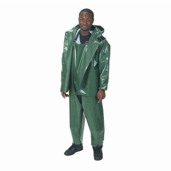 Rain Jacket with Detachable Hood,Green,L 4PCL6