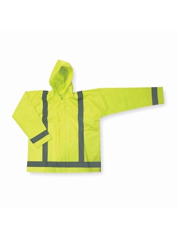 Hi-Vis Rain Jacket, Polyester, Class 3 Green, 3XL 4GE67