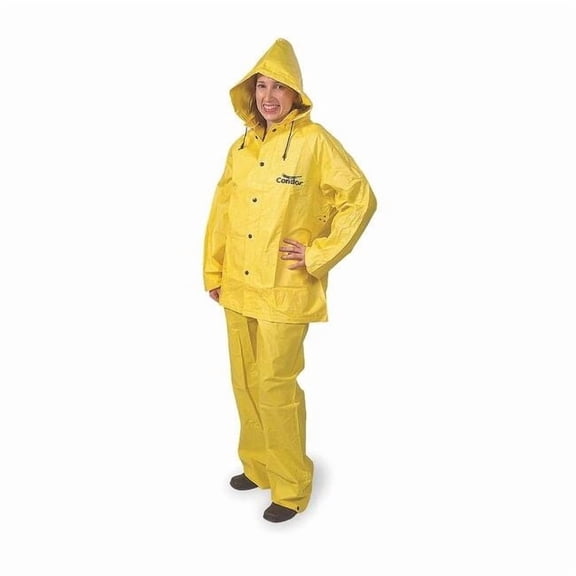 3-Piece Rainsuit with Detachable Hood, Heavy Duty PVC, 13.8 mil Thick, Snap-On (Included), Yellow