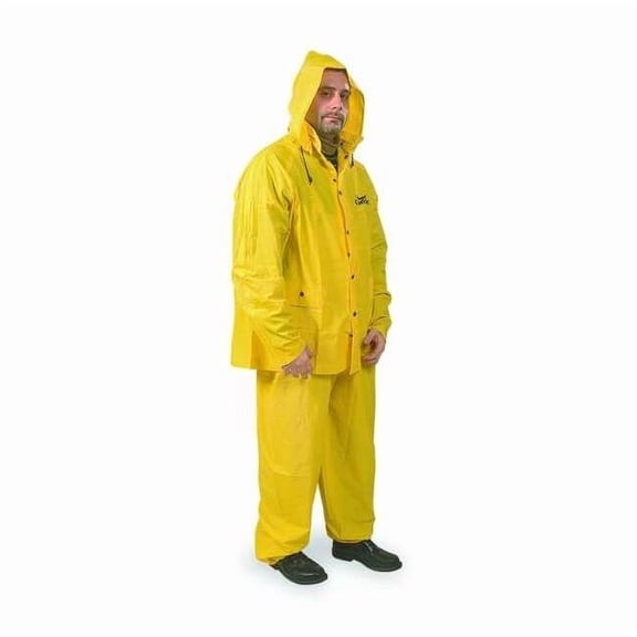 3-Piece Rainsuit with Detachable Hood, PVC, 10 mil Thick, Snap-On (Included), Yellow, S 5AG45