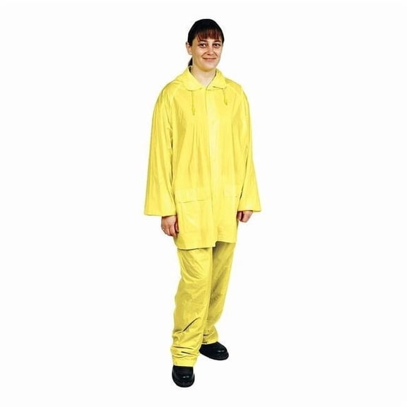 3-Piece Rainsuit with Detachable Hood, PVC, 4 mil Thick, Snap-On (Included), Yellow, M 2RB36