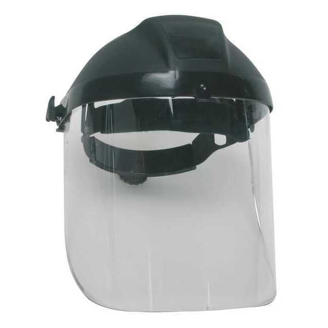 Ratchet Faceshield Assembly, Clear Visor, Uncoated, Polycarbonate, 9 in Visor Height, Black