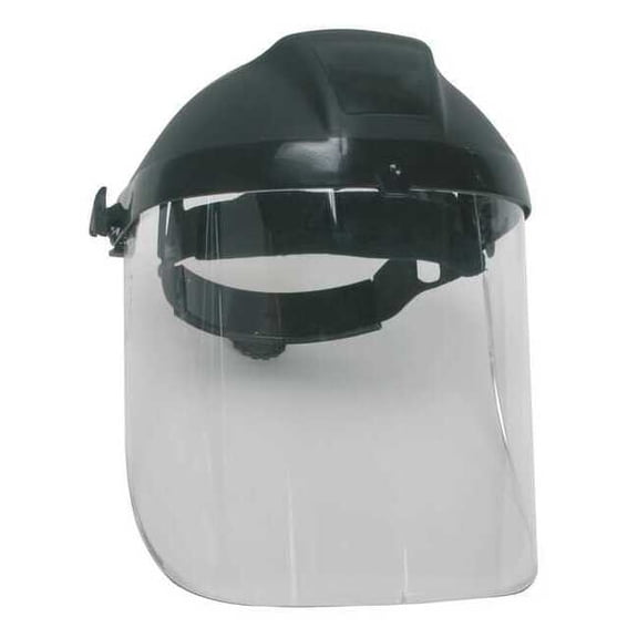 Ratchet Face Shield Assembly, Clear Visor, 8" Height, Ratchet Suspension, Uncoated Lens, Black