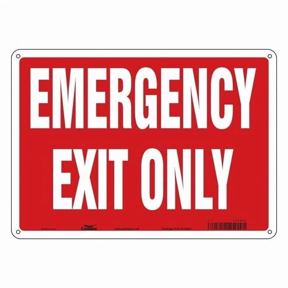 Condor Exit Sign, Aluminum, 14" W, 10" H, Emergency Exit Only, Red, White 467R52